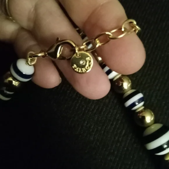 Talbots blue, white and gold beaded adjustable necklace and matching pierced ear - Picture 4 of 4